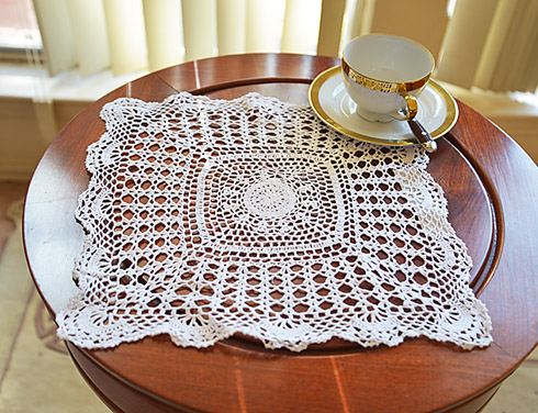 Square Crochet Placemat 13" squae. white color. 1 piece